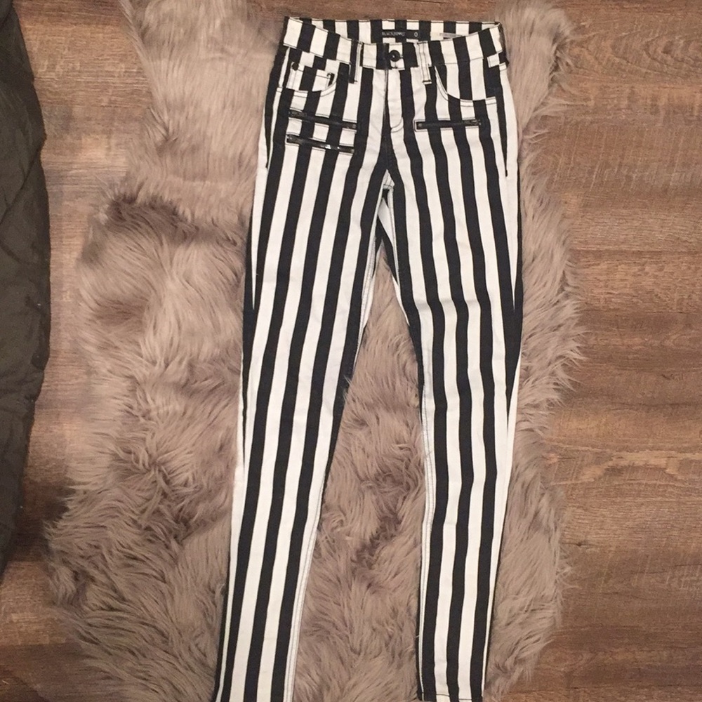 Black and white striped jeans